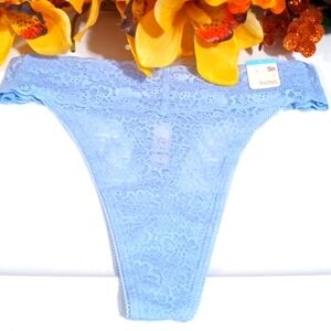 SO SERENITY BLUE LACE THONG PANTY SIZE LARGE NWT